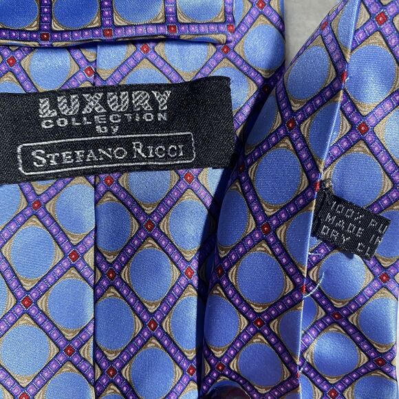 Stefano Ricci Luxury Collection Men's Silk Tie Light Blue Purple Easter Wedding - Picture 5 of 5
